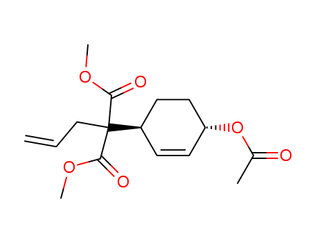 Molecular Structure of 113427-15-9 (Propanedioic acid, [4-(acetyloxy)-2-cyclohexen-1-yl]-2-propenyl-,
dimethyl ester, trans-)