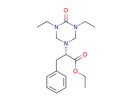 Molecular Structure of 130750-10-6 ((S)-2-(3,5-Diethyl-4-oxo-[1,3,5]triazinan-1-yl)-3-phenyl-propionic acid ethyl ester)