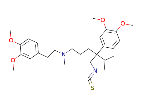 102852-53-9,5-((3,4-dimethoxyphenethyl)methylamino)-2-(3,4-dimethoxyphenyl)-2-isopropylpentyl isothiocyanate,Benzenebutanamine,N-[2-(3,4-dimethoxyphenyl)ethyl]-d-(isothiocyanatomethyl)-3,4-dimethoxy-N-methyl-d-(1-methylethyl)-, (?à)-
