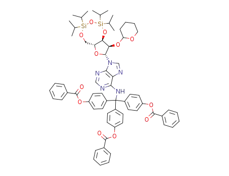 Molecular Structure of 118161-31-2 (2'-O-(tetrahydro-2-pyranyl)-3',5'-O-(1,1,3,3-tetraisopropyldisiloxane-1,3-diyl)-N<sup>6</sup>-<4,4',4''-tris(benzoyloxy)trityl>adenosine)