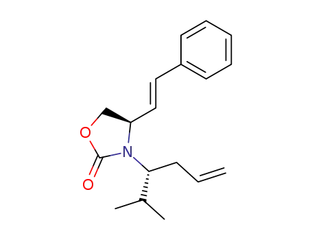 Molecular Structure of 505085-93-8 (2-Oxazolidinone,
3-[(1R)-1-(1-methylethyl)-3-butenyl]-4-[(1E)-2-phenylethenyl]-, (4R)-)