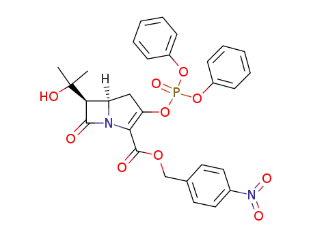 Molecular Structure of 90305-08-1 (1-Azabicyclo[3.2.0]hept-2-ene-2-carboxylic acid,
3-[(diphenoxyphosphinyl)oxy]-6-(1-hydroxy-1-methylethyl)-7-oxo-,
(4-nitrophenyl)methyl ester, cis-)