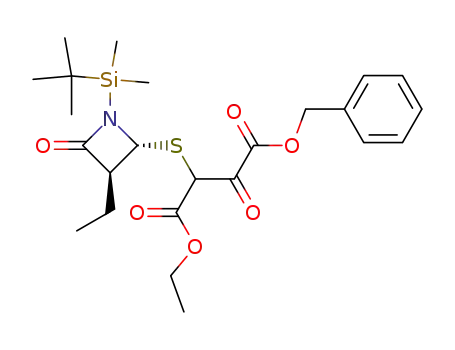 Molecular Structure of 100044-50-6 (2-[(2R,3S)-1-(tert-Butyl-dimethyl-silanyl)-3-ethyl-4-oxo-azetidin-2-ylsulfanyl]-3-oxo-succinic acid 4-benzyl ester 1-ethyl ester)