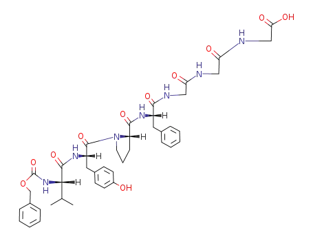 Molecular Structure of 90315-47-2 (Glycine,
N-[N-[N-[N-[1-[N-[N-[(phenylmethoxy)carbonyl]-L-valyl]-L-tyrosyl]-L-prolyl]-
L-phenylalanyl]glycyl]glycyl]-)
