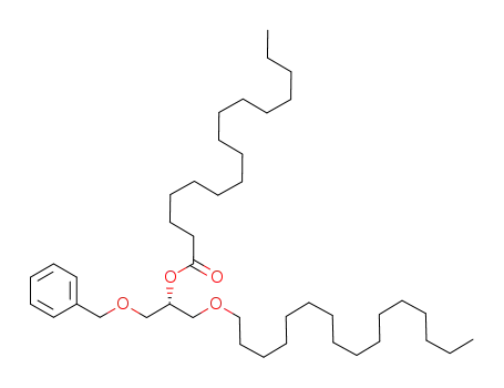 Molecular Structure of 88988-72-1 (Hexadecanoic acid, 1-[(hexadecyloxy)methyl]-2-(phenylmethoxy)ethyl
ester, (R)-)