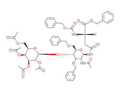 2-acetamido-3,6-di-O-benzyl-N<(S)-3-benzyloxycarbonyl-3-(benzyloxycarbonylamino)propionyl>-2-deoxy-4-O-(2,3,4,6-tetra-O-acetyl-β-D-galactopyranosyl)-β-D-glucopyranosylamine