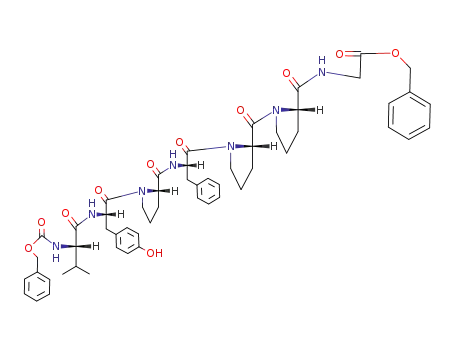 Molecular Structure of 90315-39-2 (Glycine,
N-[1-[1-[N-[1-[N-[N-[(phenylmethoxy)carbonyl]-L-valyl]-L-tyrosyl]-L-prolyl]-L
-phenylalanyl]-L-prolyl]-L-prolyl]-, phenylmethyl ester)