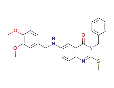 Molecular Structure of 897631-37-7 (4(3H)-Quinazolinone,
6-[[(3,4-dimethoxyphenyl)methyl]amino]-2-(methylthio)-3-(phenylmethyl)-)