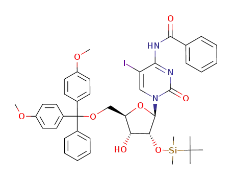 <i>N</i>-{1-[5-[bis-(4-methoxy-phenyl)-phenyl-methoxymethyl]-3-(<i>tert</i>-butyl-dimethyl-silanyloxy)-4-hydroxy-tetrahydro-furan-2-yl]-5-iodo-2-oxo-1,2-dihydro-pyrimidin-4-yl}-benzamide