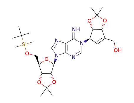 Molecular Structure of 1022895-51-7 (N-1-{(1R,2S,3R)-4-hydroxymethyl-2,3-isopropylidenedioxycyclopent-4-en-1-yl}-5'-O-(tert-butyldimethylsilyl)-2',3'-O-isopropylideneadenosine)