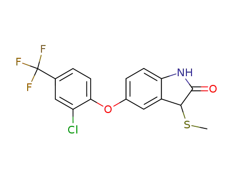 Molecular Structure of 138937-64-1 (2H-Indol-2-one,
5-[2-chloro-4-(trifluoromethyl)phenoxy]-1,3-dihydro-3-(methylthio)-)