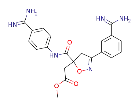 Molecular Structure of 193003-92-8 (5-Isoxazoleacetic acid, 3-[3-(aminoiminomethyl)phenyl]-5-[[[4-(aminoiminomethyl)phenyl]amino]carbonyl]-4,5-dihydro-, methyl ester)