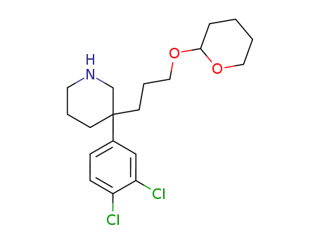 Molecular Structure of 146395-99-5 (Piperidine,
3-(3,4-dichlorophenyl)-3-[3-[(tetrahydro-2H-pyran-2-yl)oxy]propyl]-)