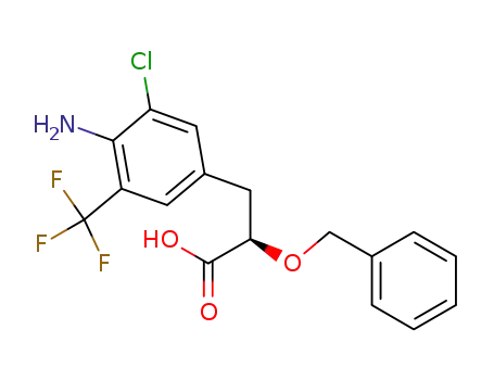 Molecular Structure of 1400766-00-8 ((R)-3-(4-amino-3-chloro-5-trifluoromethyl-phenyl)-2-benzyloxy-propionic acid)