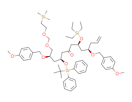 Molecular Structure of 194294-80-9 ((2R,4S,8S,10R)-4-(tert-Butyl-diphenyl-silanyloxy)-2,10-bis-(4-methoxy-benzyloxy)-8-triethylsilanyloxy-1-(2-trimethylsilanyl-ethoxymethoxy)-tridec-12-en-6-one)