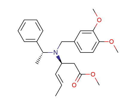 Molecular Structure of 213467-20-0 ((E)-(S)-3-[(3,4-Dimethoxy-benzyl)-((R)-1-phenyl-ethyl)-amino]-hex-4-enoic acid methyl ester)