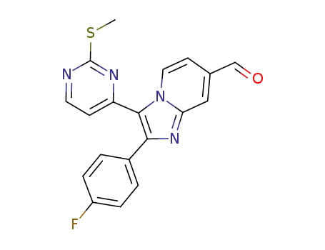 Molecular Structure of 762173-03-5 (2-(4-fluorophenyl)-3-(2-methylsulfanylpyrimidin-4-yl)imidazo[1,2-a]pyridine-7-carbaldehyde)