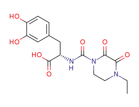 Molecular Structure of 263154-16-1 ((S)-3-(3,4-Dihydroxy-phenyl)-2-[(4-ethyl-2,3-dioxo-piperazine-1-carbonyl)-amino]-propionic acid)