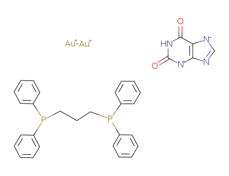 Molecular Structure of 178314-59-5 ([Au2(μ-xanthinate(2-))(μ-1,3-bis(diphenylphosphino)propane)])