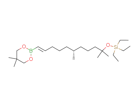Molecular Structure of 387834-47-1 (1,3,2-Dioxaborinane,
2-[(1E,6R)-6,10-dimethyl-10-[(triethylsilyl)oxy]-1-undecenyl]-5,5-dimethyl
-)