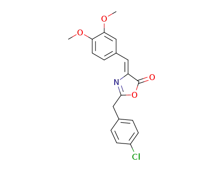 Molecular Structure of 622787-44-4 (5(4H)-Oxazolone,
2-[(4-chlorophenyl)methyl]-4-[(3,4-dimethoxyphenyl)methylene]-, (4Z)-)