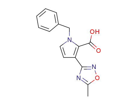 Molecular Structure of 821004-40-4 (1H-Pyrrole-2-carboxylic acid,
3-(5-methyl-1,2,4-oxadiazol-3-yl)-1-(phenylmethyl)-)