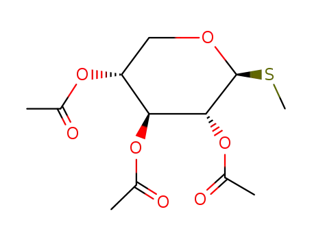 Molecular Structure of 185549-85-3 (L-Arabinopyranoside, methyl 1-thio-, triacetate)