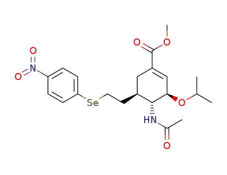 Molecular Structure of 505095-32-9 (1-Cyclohexene-1-carboxylic acid,
4-(acetylamino)-3-(1-methylethoxy)-5-[2-[(4-nitrophenyl)seleno]ethyl]-,
methyl ester, (3R,4R,5R)-)