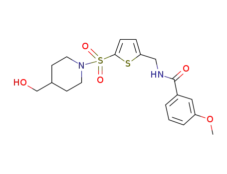 Molecular Structure of 406679-43-4 (N-[(5-{[4-(hydroxymethyl)piperidin-1-yl]sulfonyl}thien-2-yl)methyl]-3-methoxybenzamide)