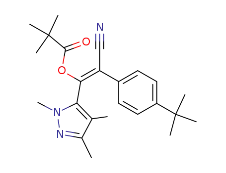 Molecular Structure of 560121-52-0 ((1E)-2-cyano-2-[4-(1,1-diMethylethyl)phenyl]-1-(1,3,4-triMethyl-1H-pyrazol-5-yl)ethenyl 2,2-diMethylpropanoate)