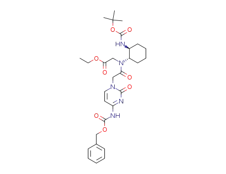 Molecular Structure of 193621-93-1 (Glycine,
N-[(1S,2S)-2-[[(1,1-dimethylethoxy)carbonyl]amino]cyclohexyl]-N-[[2-ox
o-4-[[(phenylmethoxy)carbonyl]amino]-1(2H)-pyrimidinyl]acetyl]-, ethyl
ester)