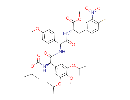 Molecular Structure of 178744-42-8 (L-Phenylalanine,
(2R)-N-[(1,1-dimethylethoxy)carbonyl]-2-[4-methoxy-3,5-bis(1-methyleth
oxy)phenyl]glycyl-(2R)-2-(4-methoxyphenyl)glycyl-4-fluoro-3-nitro-,
methyl ester)