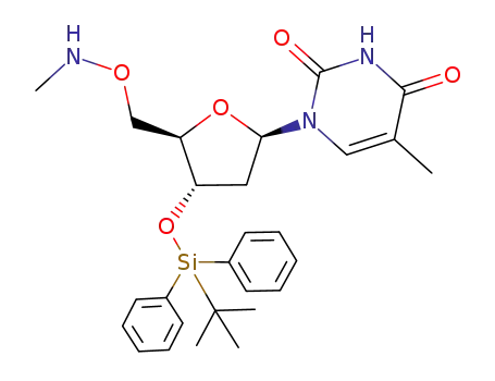 Molecular Structure of 195326-22-8 (Thymidine, 3'-O-[(1,1-dimethylethyl)diphenylsilyl]-5'-O-(methylamino)-)