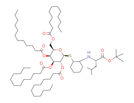 Molecular Structure of 215313-24-9 (Dodecanoic acid (2S,3R,4S,5S,6R)-2-[2-((S)-1-tert-butoxycarbonyl-3-methyl-butylamino)-cyclohexylsulfanyl]-4,5-bis-dodecanoyloxy-6-dodecanoyloxymethyl-tetrahydro-pyran-3-yl ester)