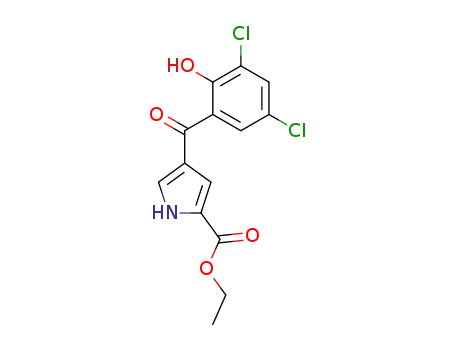 Molecular Structure of 174417-14-2 (1H-Pyrrole-2-carboxylic acid, 4-(3,5-dichloro-2-hydroxybenzoyl)-, ethyl
ester)