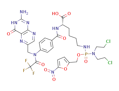 Molecular Structure of 324770-56-1 ((5-nitro-2-furyl)methyl N<sup>ε</sup>-(N<sup>10</sup>-(trifluoroacetyl)pteroyllysyl)-N,N-bis(2-chloroethyl)phosphorodiamidate)