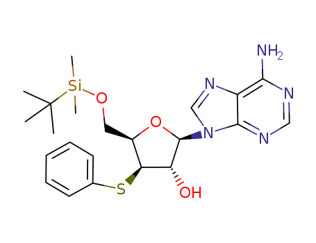 Molecular Structure of 440099-55-8 (9-[5-O-(tert-butyldimethylsilyl)-3-deoxy-3-C-phenylthio-β-D-xylofuranosyl]adenine)