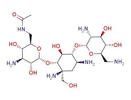 Molecular Structure of 132297-01-9 (1-C-(hydroxymethyl)-6''-deoxy-6''-acetamidokanamycin B)