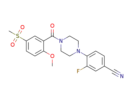 Molecular Structure of 1229627-87-5 (3-fluoro-4-[4-(5-methanesulfonyl-2-methoxy-benzoyl)-piperazin-1-yl]-benzonitrile)