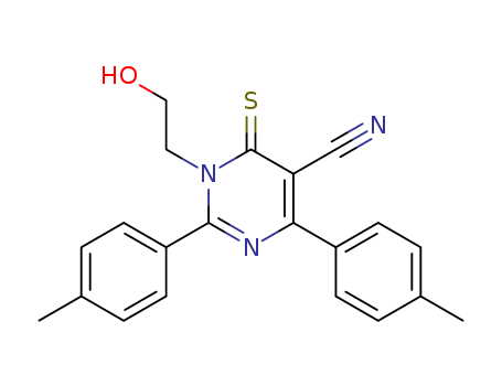 Molecular Structure of 159851-96-4 (5-Pyrimidinecarbonitrile,
1,6-dihydro-1-(2-hydroxyethyl)-2,4-bis(4-methylphenyl)-6-thioxo-)
