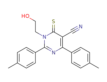 Molecular Structure of 159851-96-4 (5-Pyrimidinecarbonitrile,
1,6-dihydro-1-(2-hydroxyethyl)-2,4-bis(4-methylphenyl)-6-thioxo-)