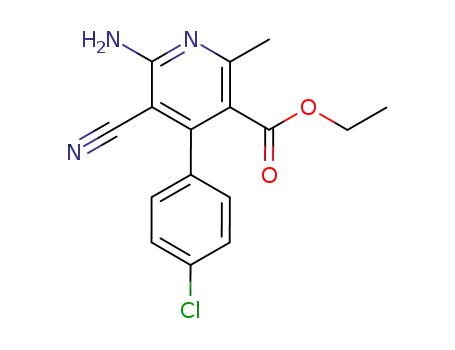 Molecular Structure of 138566-00-4 (3-Pyridinecarboxylic acid,
6-amino-4-(4-chlorophenyl)-5-cyano-2-methyl-, ethyl ester)