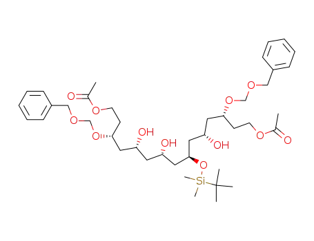 Molecular Structure of 914803-10-4 (Acetic acid (3R,5S,7S,9S,11R,13R)-15-acetoxy-3,13-bis-benzyloxymethoxy-7-(tert-butyl-dimethyl-silanyloxy)-5,9,11-trihydroxy-pentadecyl ester)