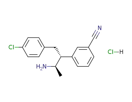 Molecular Structure of 701977-22-2 (Benzonitrile, 3-[(1R,2R)-2-amino-1-[(4-chlorophenyl)methyl]propyl]-, monohydrochloride, rel- (9CI))