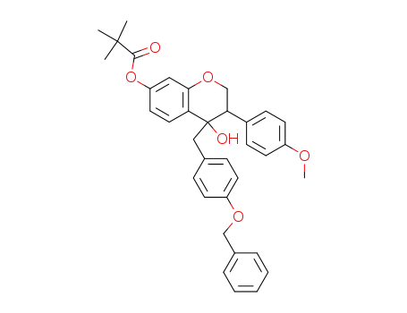 Molecular Structure of 444643-85-0 (Propanoic acid, 2,2-dimethyl-,
3,4-dihydro-4-hydroxy-3-(4-methoxyphenyl)-4-[[4-(phenylmethoxy)phenyl
]methyl]-2H-1-benzopyran-7-yl ester)