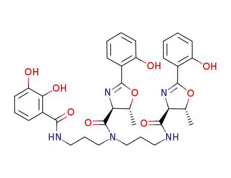 156368-88-6,vulnibactin,4-Oxazolecarboxamide,N-[3-[[[4,5-dihydro-2-(2-hydroxyphenyl)-5-methyl-4-oxazolyl]carbonyl]amino]propyl]-N-[3-[(2,3-dihydroxybenzoyl)amino]propyl]-4,5-dihydro-2-(2-hydroxyphenyl)-5-methyl-,[4S-[4a(4R*,5S*),5b]]-; Vulnibactin