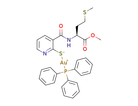Molecular Structure of 1436394-05-6 ([Au(SPyCONHCH(((CH<sub>2</sub>)<sub>2</sub>SMe))COOMe)(PPh<sub>3</sub>)])