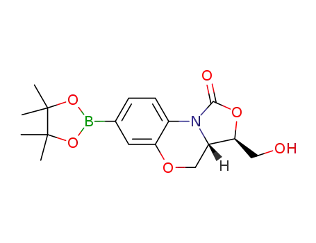 Molecular Structure of 1427171-69-4 ((3R,3aS)-3-(hydroxymethyl)-7-(4,4,5,5-tetramethyl-1,3,2-dioxaborolan-2-yl)-3a,4-dihydro-1H,3H-benzo[b]oxazolo[3,4-d][1,4]oxazin-1-one)