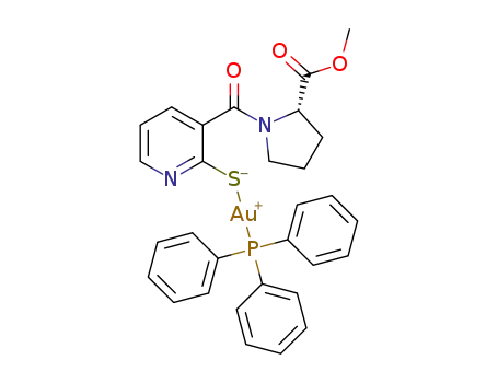 Molecular Structure of 1436394-06-7 ([Au(SPyCO(C<sub>4</sub>H<sub>7</sub>N)COOMe)(PPh<sub>3</sub>)])