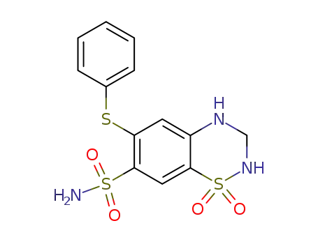 Molecular Structure of 37531-27-4 (1,1-dioxo-6-phenylsulfanyl-1,2,3,4-tetrahydro-1λ<sup>6</sup>-benzo[1,2,4]thiadiazine-7-sulfonic acid amide)